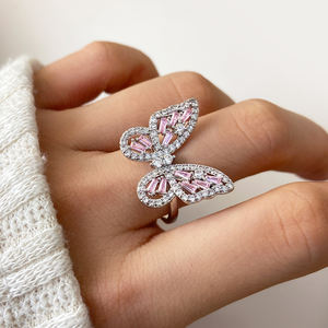 Anillo de Plata de Ley 925 en Oferta, Anillo Abierto con Mariposa Decorativa en Circonita Cúbica, Chapado en Oro de 14K y 18K y Rodio, Lindo Anillo para <span class=keywords><strong>Mujer</strong></span>, Regalo para Fiesta - Product Image 6