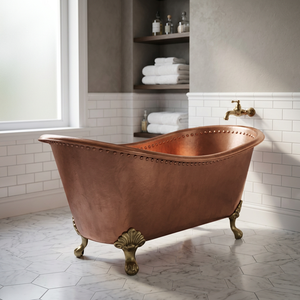 Bañera Ovalada Independiente de Cobre con Patas de Gato, Bañera Clásica de Cobre Pulido para Casa o Villa - Indan Home Crafts - Product Image 2