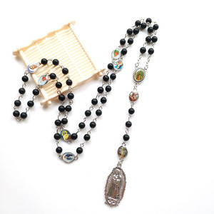 Collar de Oración de Ágata de Arenisca Negra con Rosa, Rosario de la Santísima Madre, Siete Dolores, Colgante de Fe para Hombres y Mujeres, Regalo al por Mayor - Product Image 2