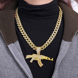 Neuankömmling Hip Hop Bling AK47 Gun Anhänger Halskette mit Miami Cuban Chain Silber vergoldete Halskette für Männer - Product Image 2