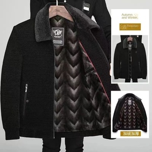 Chaqueta larga de piel de oveja de poliéster/algodón grueso con forro polar para hombre de mediana edad de invierno - Product Image 3