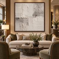 Peinture abstraite en plâtre blanc gris de qualité supérieure, texture 3D, patchwork sur toile, art mural pour hôtel, hall, villa, bureau, décoration