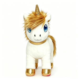 <b>White</b> unicorn plush with gold accents, Gold glitter unicorn horn ,Soft <b>fluffy</b> plush material, Zipper closure plush <b>bag</b> - Product Image 3
