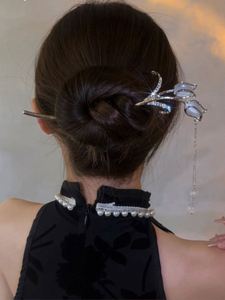 Horquillas para el Cabello con Diseño de Tulipán y Pedrería Estilo Chino, con Borlas y Cadena, Accesorios de Moda de Lujo - Product Image 5