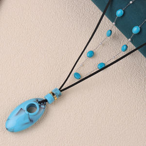 Collar de gama alta <span class=keywords><strong>en</strong></span> forma de estrella para mujer Acero inoxidable ovalado azul con cadena de cuello Estilo de <span class=keywords><strong>vacaciones</strong></span> <span class=keywords><strong>en</strong></span> la playa-Regalo perfecto - Product Image 3