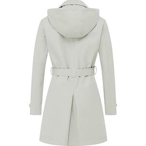 女性用エレガント防水トレンチコートダブルブレストクラシックラペルオーバーコートベルト付きスリムウインドブレーカーコート取り外し可能なフード付き - Product Image 6