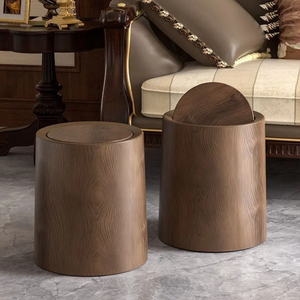 16L Dual-Layer Large Outdoor Trash Can Household Wood Grain <strong>Plastic</strong> Garbage <strong>Bin</strong> Rocking <strong>Lid</strong> for Living Room Kitchen Bathroom - Product Image 1