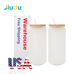 New Arrival 16oz Straight Clear Frosted Sublimation Glass <strong>Tumbler</strong> Beer Can <strong>Mason</strong> <strong>Jar</strong> with Bamboo Lid Straw Product Category for - Product Image 6