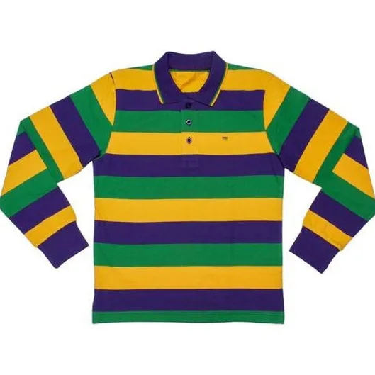 Fashion spring Mardi Gras long sleeve t shirt custom rugby shirts striped men's polo t-shirts
