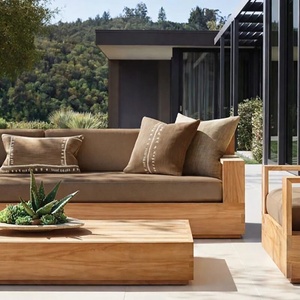 Ensemble de mobilier d'extérieur en bois de teck massif canapé avec coussins pour villas de jardin, hôtels ou appartements à usage extérieur - Product Image 2