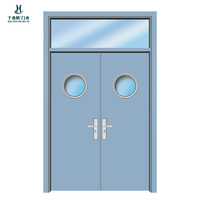 Porte sur mesure à double battant en acier inoxydable avec panneau vitré, style Mid-Century Modern, colonne romaine, coupe-feu, insonorisation, résistance à l'eau