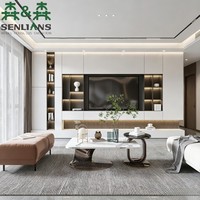 Meuble TV mural intelligent SLS en bois de luxe moderne avec éclairage LED intégré et étagères réglables pour home cinéma