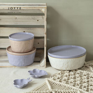 JOYYE 7 pollici 8 pollici ciotole per zuppa cinesi in ceramica bianca grande insalatiera in gres con coperchio - Product Image 5