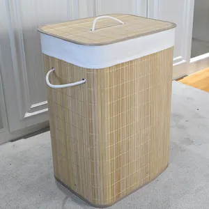 Panier à linge en bambou, capacité de 100l, pour le rangement des vêtements sales, avec doublure de couvercle et poignées