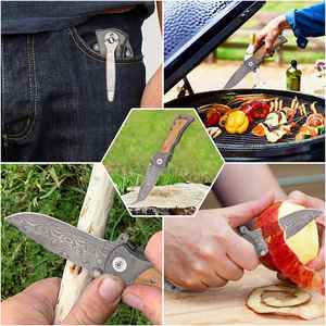 Oferta Especial 339 OEM, Venta al por Mayor, Cuchillo de Bolsillo Plegable Táctico de Caza EDC con Hoja de Acero de Damasco y Mango de Madera de Olivo con Logotipo Personalizado - Product Image 3