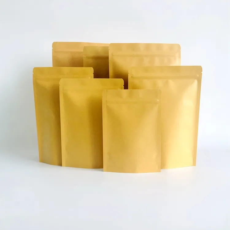 Matte Bruine Kraftpapier Hoge Kwaliteit Food Grade Plastic Zelfdragende Voedselverpakking Ritssluiting Zak