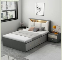 Lits jumeaux modernes simples et doubles en similicuir Stockage fonctionnel Peu encombrant Bois massif contreplaqué Meubles de chambre à coucher Maison Enfants