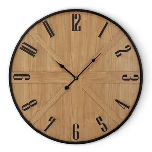 Decoración del hogar Reloj de pared de madera de metal redondo Movimiento silencioso Reloj con pilas