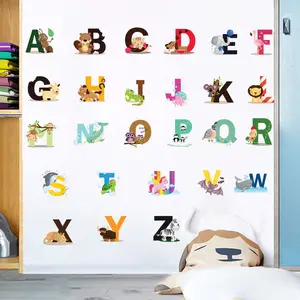 Adesivo de parede infantil do alfabeto, desenhos animados, animais