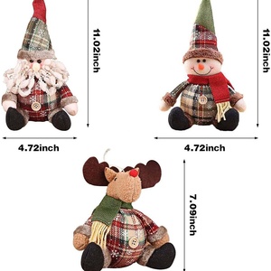 Cute Christmas Fat Snowman and Reindeer Plush Doll with Button Hanging Ornament Decoration for Christmas <b>Tree</b> Plaid Style - Product Image 5