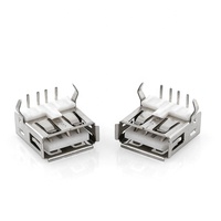 USB AF 90 °   Conector Hembra Tipo A para DIP, Carcasa de Plástico Blanca, 4 Pines Rectos/Curvados para Cargador, Banco de Energía, Montaje en PCB