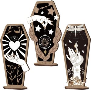 3-Piece Gothic Home Decor <strong>Witch</strong> Hand Wooden Coffin <strong>Sign</strong>, Spooky Hands Stars Hearts Table Desk Decor - Product Image 1