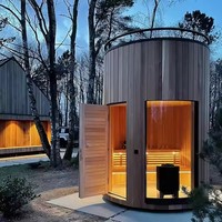 Saunas extérieurs russes modernes personnalisés en gros, capacité 2-6 personnes, en cèdre rouge, pour relaxation à la vapeur sèche, avec accessoires inclus