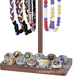 Wooden Baseball <b>Ring</b> Stand Desktop Jewelry Display Rack For 12 <b>Rings</b> And 12 <b>Necklaces</b> Modern Simple Design Retro Color - Product Image 4