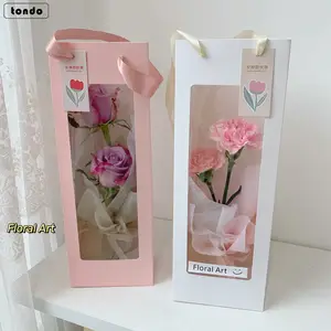 2020 Tondo 5 adet/torba moda kullanımlık şeffaf çiçek kağıt taşıma saplı çanta anneler günü için sevgililer günü
