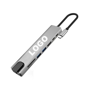 Hoge Kwaliteit 8 In 1 Multipoort Type C Naar Hd-Mi + Vga + Lan Poort + <span class=keywords><strong>2</strong></span> * <span class=keywords><strong>usb</strong></span> 3.<span class=keywords><strong>0</strong></span> + Sd/Tf <span class=keywords><strong>Card</strong></span> + Audio Poort + <span class=keywords><strong>USB</strong></span>-C Hub Kabel Adapter