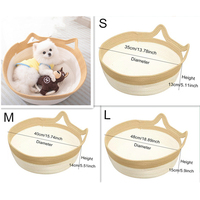 Lit rond en corde de coton pour animaux de compagnie nid de chats tissé à la main avec poignée d'oreille de chat