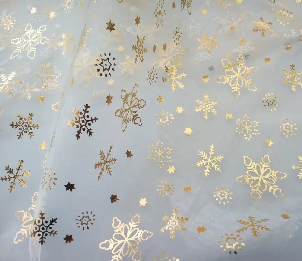 Snowflake Decoration Printed Organza Snowflake Printed Fabric Wrapping Fabric For Christmas Day
