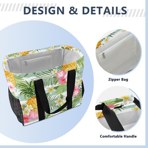 Women's Large Capacity <b>Folding</b> Tote Handbag with Hawaii Tropical Flower Custom Design Reusable Shopping Cooler <b>Bag</b> with Logo - Product Image 3