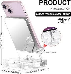Cell Phone Stand <b>Acrylic</b> Cell Phone Holder Desk Phone Stand Mobile Phone Stand with <b>Mirror</b> (White) - Product Image 3