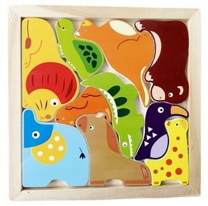 Montessori 3D houten vormenpuzzel dieren dinosaurus fruit sorteer- en matchbord vroeg educatief zintuiglijk speelgoed voor peuters en kinderen - Product Image 6