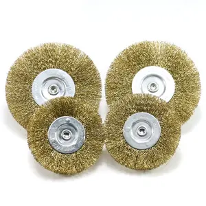 Circular Wire Wheel Brass Brush For Drill Polishing Wheel 6mm Shank Bench Copper Plated Crimped Stainless Steel Wire Brush