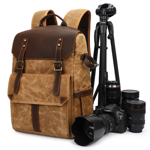 Sac à dos pour <span class=keywords><strong>appareil</strong></span> <span class=keywords><strong>photo</strong></span> et ordinateur portable en toile cirée et <span class=keywords><strong>cuir</strong></span> véritable, grande capacité, sac de voyage pour la photographie DSLR, déplacements quotidiens - Product Image 5