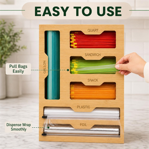 Multi-Slot Dispenser 6-in-1 <b>Foil</b> and Plastic Wrap Organizer for <b>Kitchen</b> Drawers Storage - Product Image 2