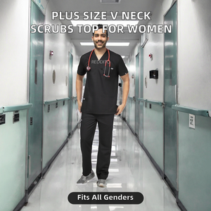 Vesbhusha <b>Scrubs</b> Top Unisex Summer Plus Size V Neck Casual Short Sleeve Basic Work Shirt Nursing Uniform <b>Scrub</b> <b>Sets</b> - Product Image 2