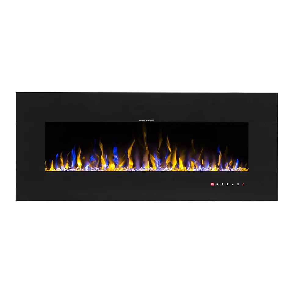 black glass front panel wall mounted and build in led electric fireplace with Bluetooth