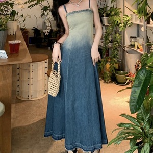 Personnalisé A-ligne décontracté sans manches <span class=keywords><strong>dégradé</strong></span> bleu robes été fronde coton Denim longue Stretch Maxi Maxi robe dos nu femmes vente entière - Product Image 4