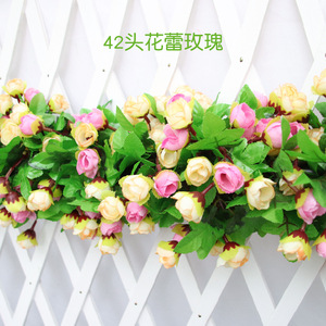 Guirlande de roses artificielles raffinées, 42 têtes, fleurs en soie rose et jaune, décoration de mariage, décoration murale, décoration intérieure - Product Image 1