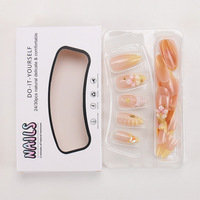 Faux Ongles Longs Stiletto Nude Élégants en Gelée, Coquillage Floral 3D avec Breloques Dorées, Faits Main Réutilisables, 24 Pièces