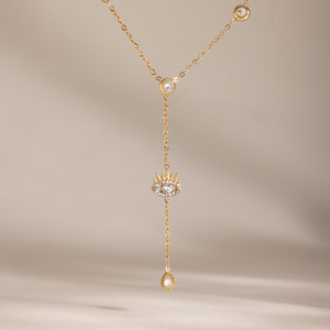 Collana J&D Jewelry con Ciondolo a Forma di Occhio Malvagio in Acciaio Inossidabile Placcato Oro 18K e Zirconia Cubica per Donne - Product Image 6