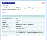 Câble de commande isolé en PVC souple UL1015 d'usine chinoise pour la connexion de batteries dans les systèmes de stockage d'énergie