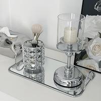 Plateau de rangement en verre miroir de style nordique inspiré d'Instagram, plateau à fruits minimaliste en métal argenté rectangulaire