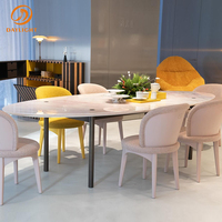 Ensemble de salle à manger moderne et luxueux pour la maison, 6 à 8 places, table ronde en marbre avec pieds en acier inoxydable pour restaurant, maison, hôtel