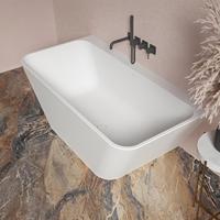 Baignoire autoportante ovale en pierre artificielle pour mur arrière, baignoire profonde pour hôtel, surface solide moderne, capacité 60 gallons+, durable