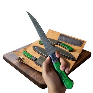 Ensemble de couteaux de cuisine en acier Damas, 5 pièces, manche en bois, lames droites, couteaux de chef, lame polie, ambidextres, haute qualité, 58-60HRC - Product Image 4