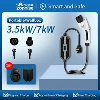 ZOPOISE ZA05 Nouveau chargeur EV portable IP66 3,5 kW 16 A avec écran de 1,3 pouce, ABS+PC, câble, contrôle par application WiFi, interface SAE J1772, 120/240 V